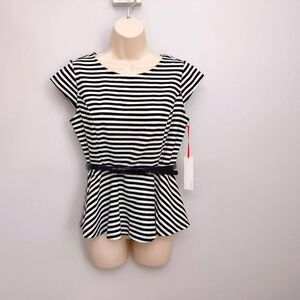 Elle Retro Chic Short Sleeve Striped Peplum Top Sleeve Small NWT